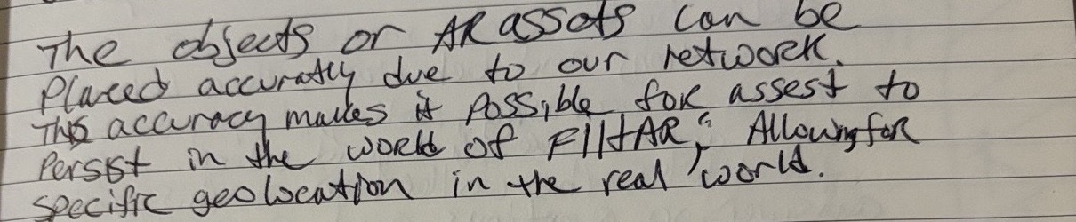 Handwritten: placed accurately due to our network — this accuracy makes it possible for assets to persist