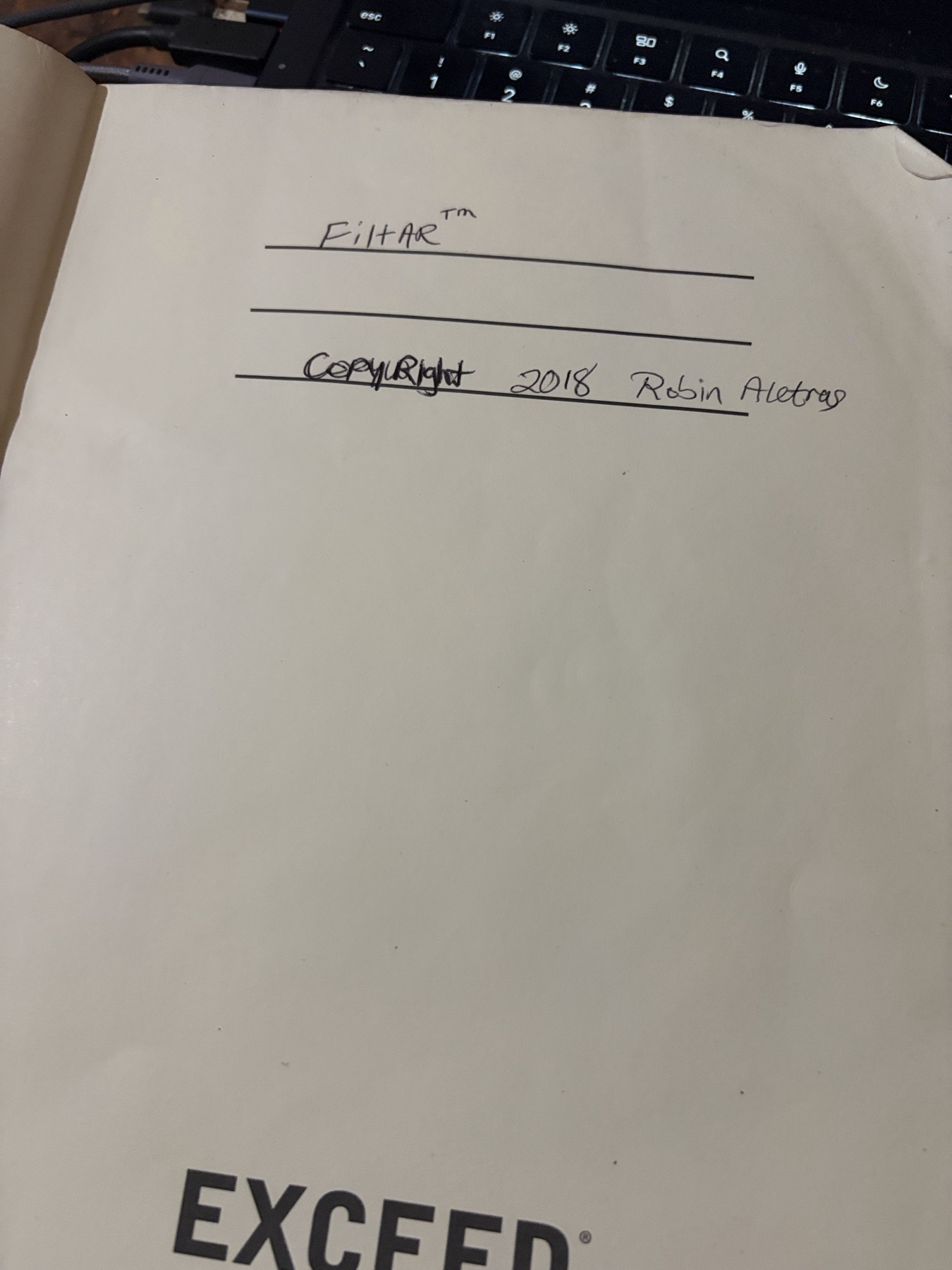 FiltAR notebook cover — Copyright 2018, Robin Aletras